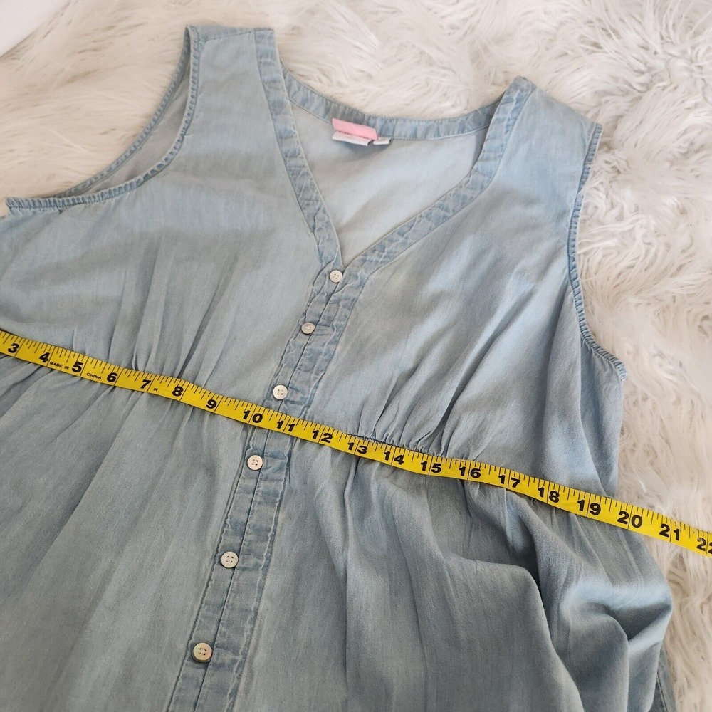 New Directions Women's 1X XL Chambray Tiered Midi Dress Blue Denim Sleeveless‎ - Picture 8 of 13